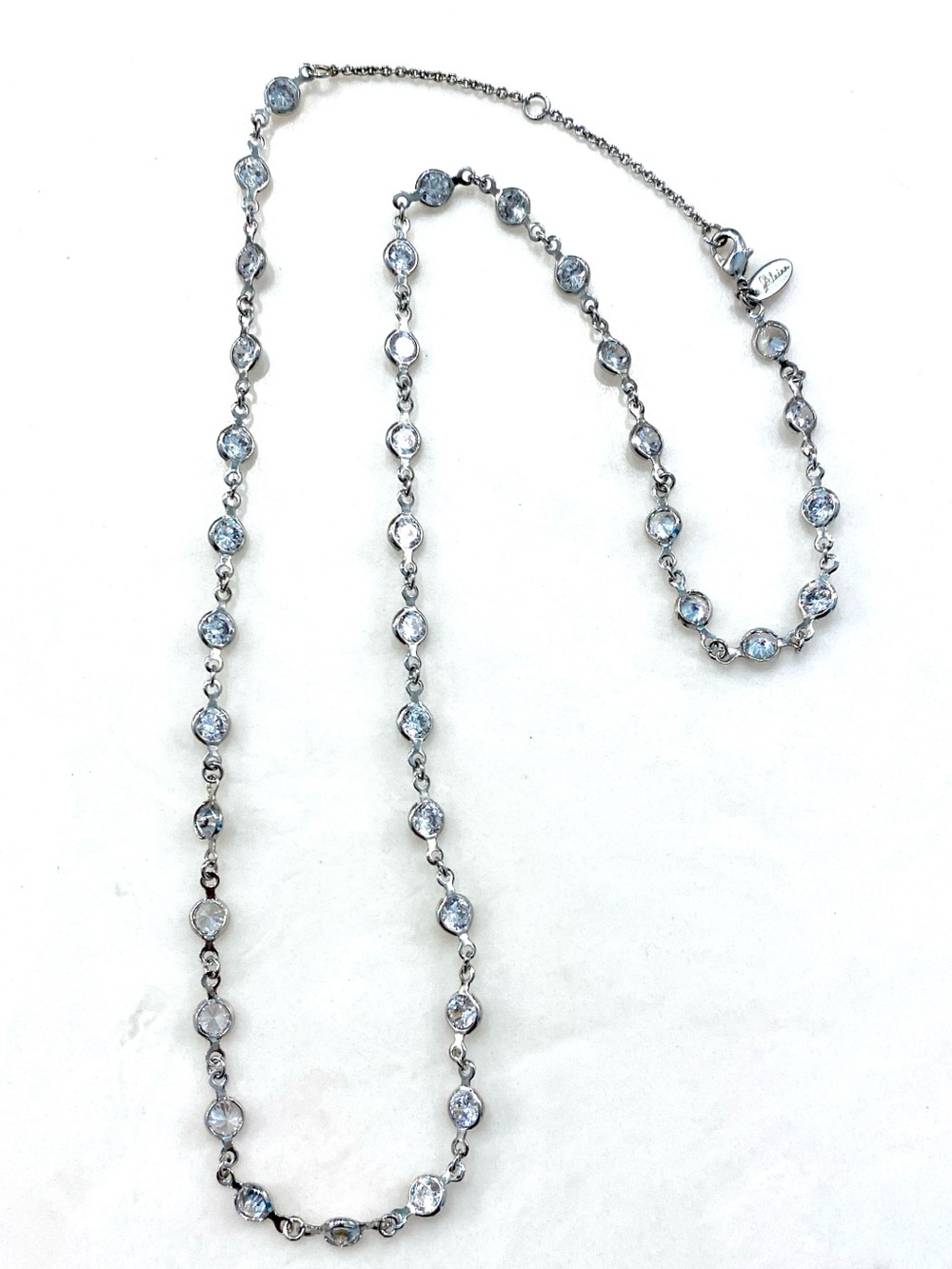 Vintage Silver Bezel Crystal Station Necklace - Clear